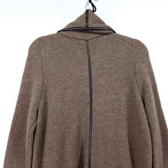Vince Cardigan Alpaca Wool Cashmere Size Small Heavy Knit Leather Trim Relaxed - Picture 10 of 14
